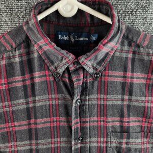 Ralph Lauren Flannel Blake Fit Medium Soft Dark Gray Red Plaid Button Up Shirt